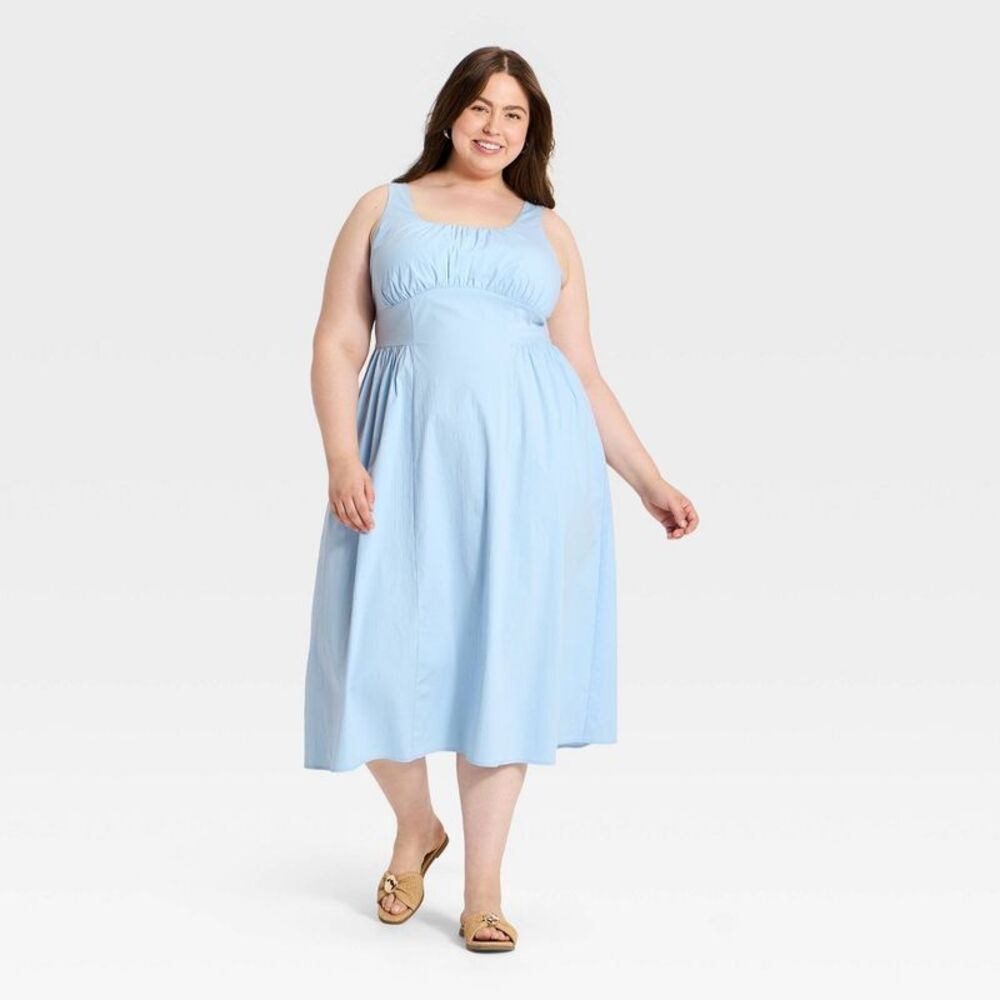 Women's Corset Smock Midi Dress - A New Day Blue XXL
